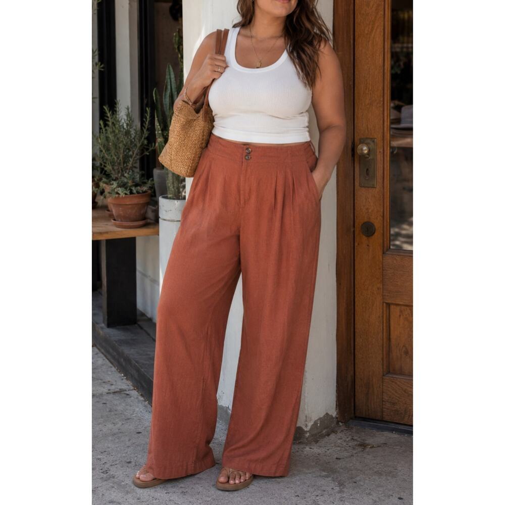Marine Layer Flora High Waisted Trouser Henna US 14 NWT Linen Wide Leg